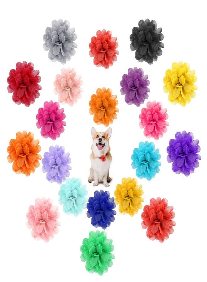 Trinkrittey 20 Pcs Dog Collar Flowers Multicolor Soft Pet Bow Tie 2 Size Girl Boy Dog Chiffon Flower Bow Ties Puppy Pet Charms for Dogs Cat Grooming Charms Supplies (5.5cm 7cm) - Image 1
